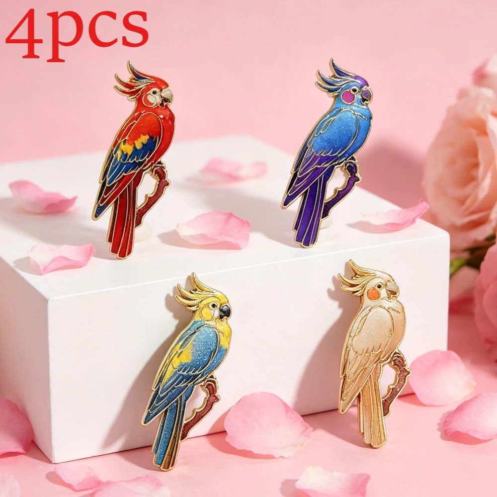 Vintage Mehrfarbige Emaille-Papageien-Brosche Set, Niedliche Tropische Vogel-Anstecknadel, Naturästhetisches Accessoire für Frauen – Detail 1