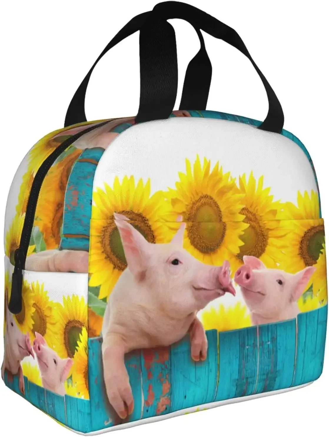 Funny Pig Sunflower Wood Insulated Lun Bag For Men Women Reusable  Box Container Waterproof Portable Cooler Thermal Tote