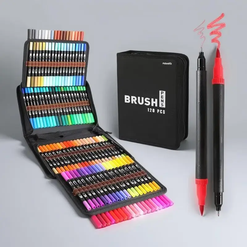 Ensemble de stylos marqueurs à double pointe – Combo Fineliner et pointe en feutre, effet aquarelle pour l'art, la calligraphie, le dessin, les croquis