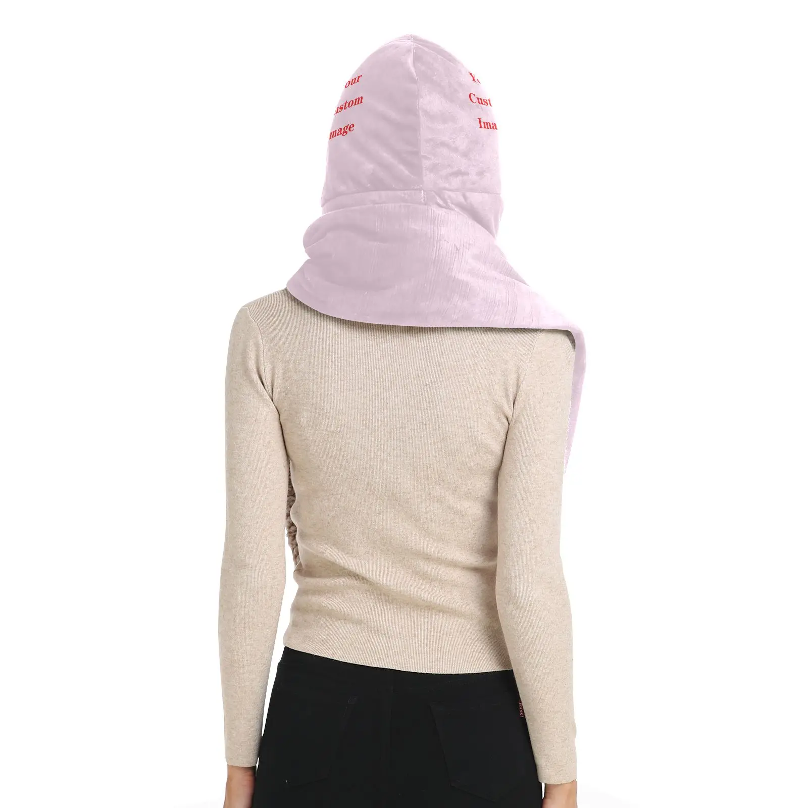 Écharpe longue en peluche pour femme, image personnalisée, chapeau d'oreille, sweat à capuche siamois, gants chauds, enveloppes de châle, chapeau de poche, hiver, nouveau, 2022