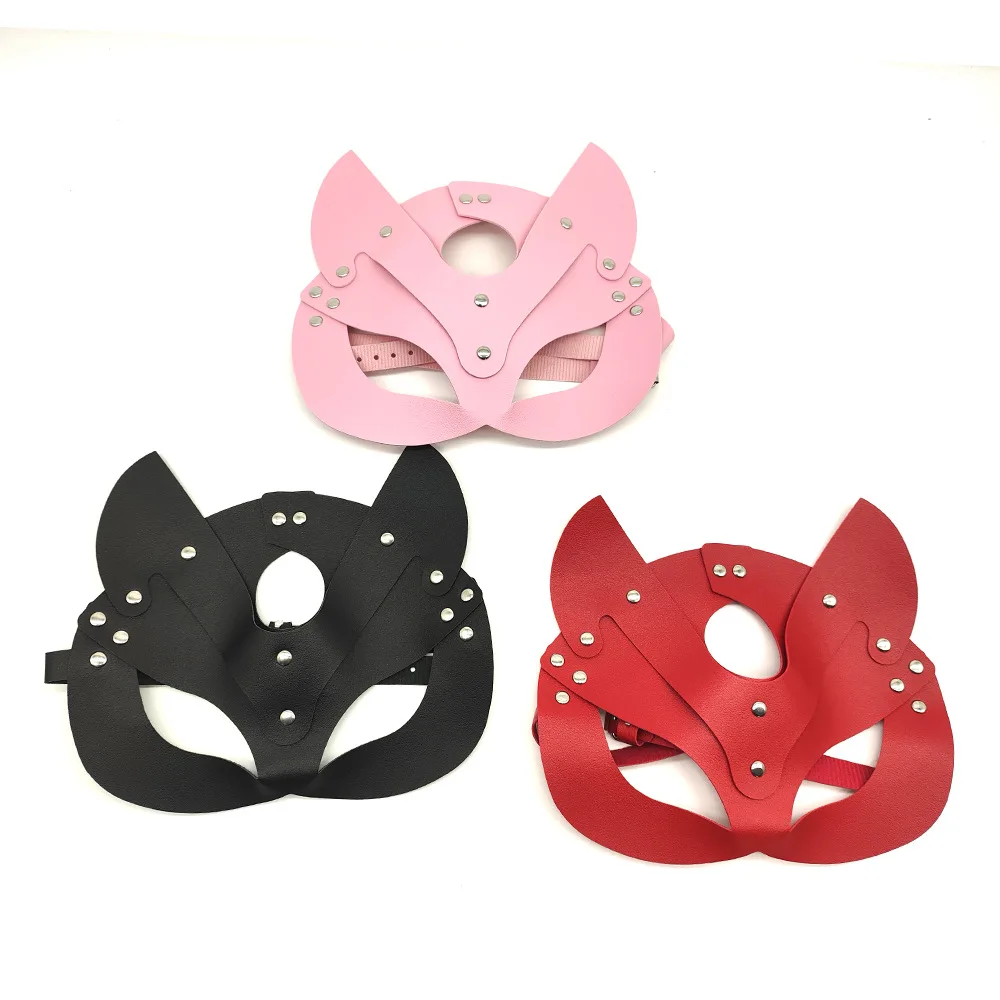 Women Sexy Mask Half Face Cosplay Leather Mask Party Mask Chain Harness Necklace Masquerade Ball Fancy Masks Punk Collar BDSM