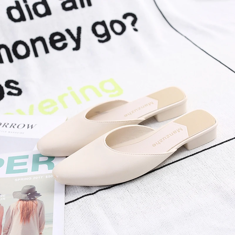 Casual Flat Bottom Women's Sandals Summer Slip-On Comfortable Lazy Women's Shoes Fashionable Strap up High Friction Leather