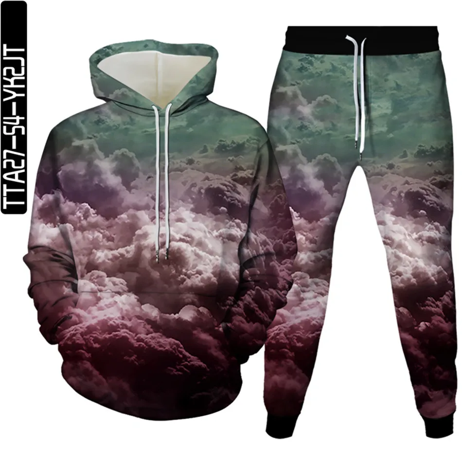 Men Creative Art Design Mushroom Cloud Bomb Galaxy 3D Print Clothes Women Harajuku Style Tracksuit Hoodie Trouser 2Pc Sets