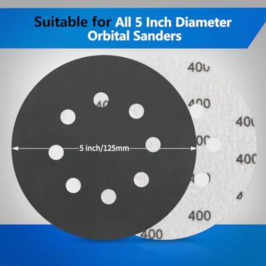 70 Pieces Wet Dry Sanding Discs, 5 Inch 8 Holes Hook and Loop Sandpaper 400/600/800/1000/1500/2000/3000 Assortment Grits for Or