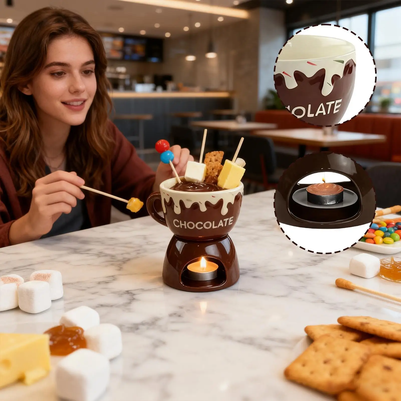 

Кружка для плавления шоколада, плавящийся керамический горшок, маленькая чашка для фондю с сыром и маслом для ужина, закуска, соус, сыр, конфеты, хлеб, карамель