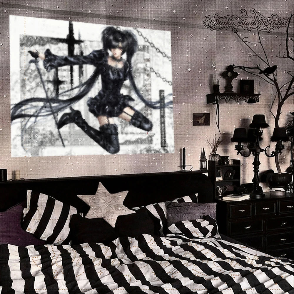 ぴりぴり Gothic Black Twin Tail Girl Thorn Crown Crow Cane Anime Vertical Tapestry Dark Lolita Door Wall Hanging