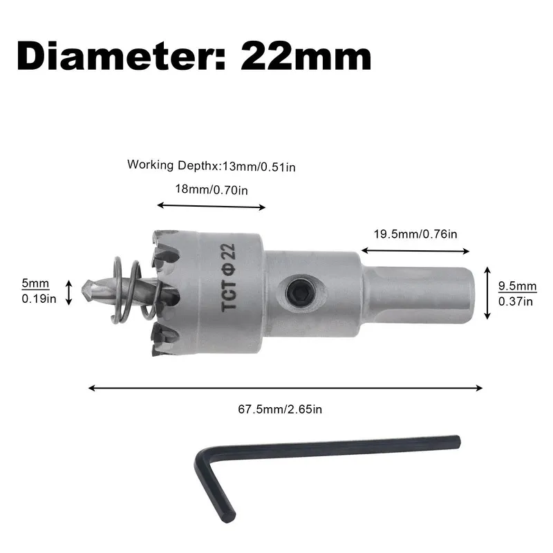Imagem -02 - Buraco Saw Cortador de Broca Liga Dura Metal Ferro Plástico Madeira Perfuração Titânio Tct Hole Saw 22 mm 24 mm 35 mm Aço Inoxidável