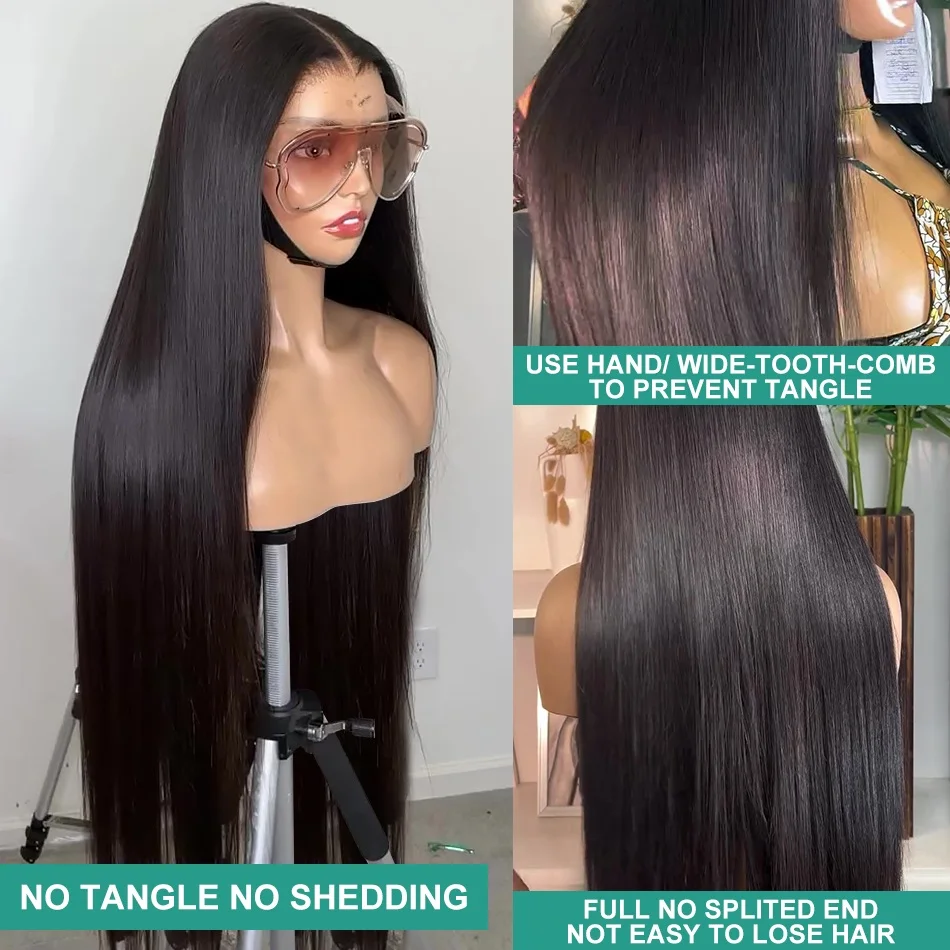 Perucas direitas da frente do laço para mulheres, cabelo humano, perucas sem cola, peruca frontal de renda HD, pré arrancada com cabelo de bebê, 30 ", 40", 13x4, 13x6