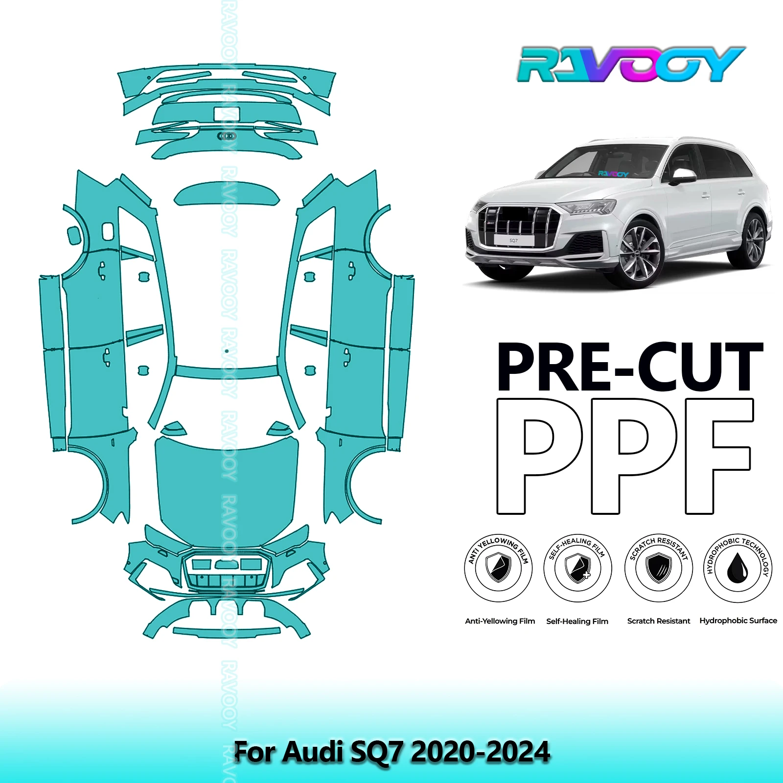 RAVOOY Custom-Fit Precut TPU PPF Full Vehicle Clear Bra Stone Guard EU UK For Audi SQ7 2020-2024