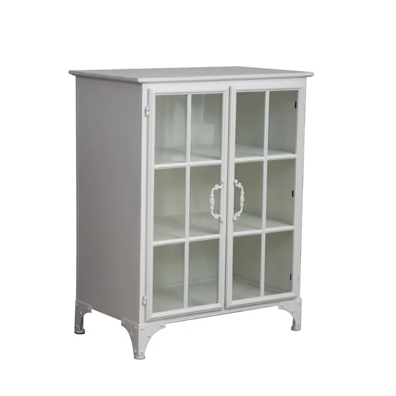 French style rural white iron art, iron sheet, glass storage cabinet, display cabinet, living room, sofa storage corner