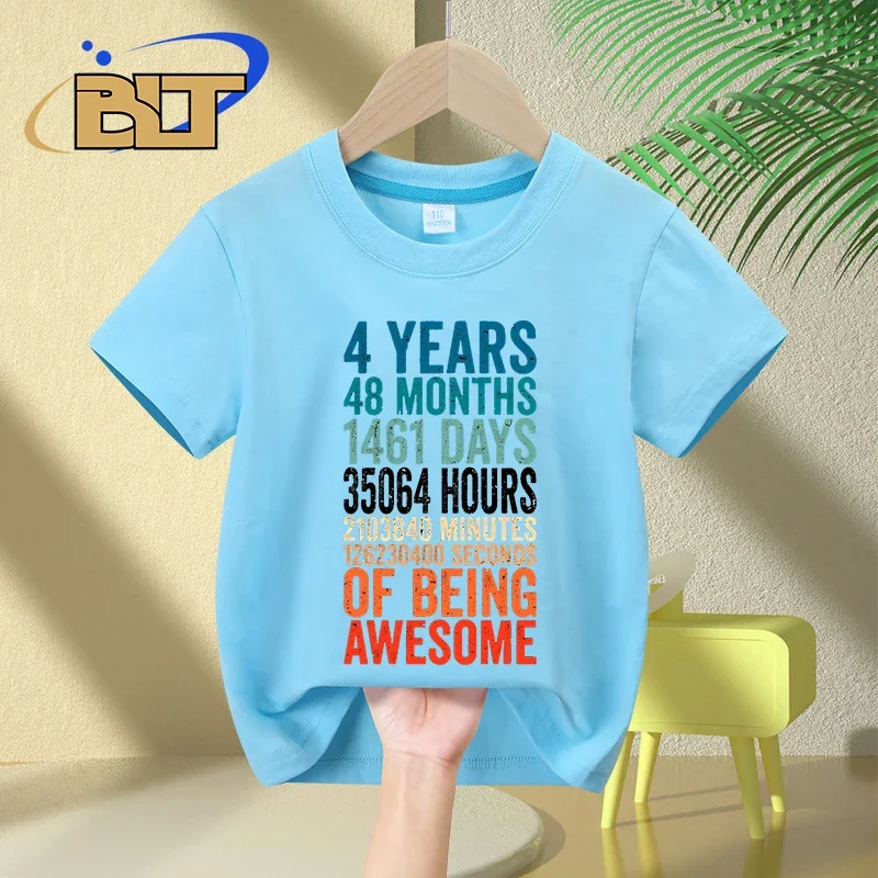 Camiseta de cumpleaños de 4 años para niños, tops casuales de manga corta de algodón de verano, regalos para niños y niñas
