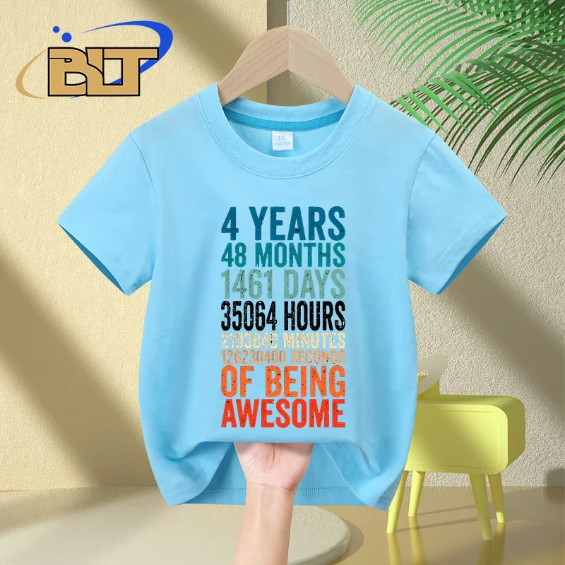 4 year old birthday T-shirt kids summer cotton short-sleeved casual tops boys girls gifts