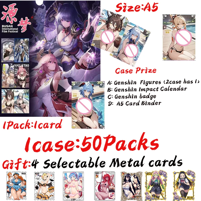 

New A5 Size Goddess Card Genshin Hobby Spicy Waifu Board Doujin Booster Box Hutao Ganyu SSP LSP Rare Collection Card Toy Gift