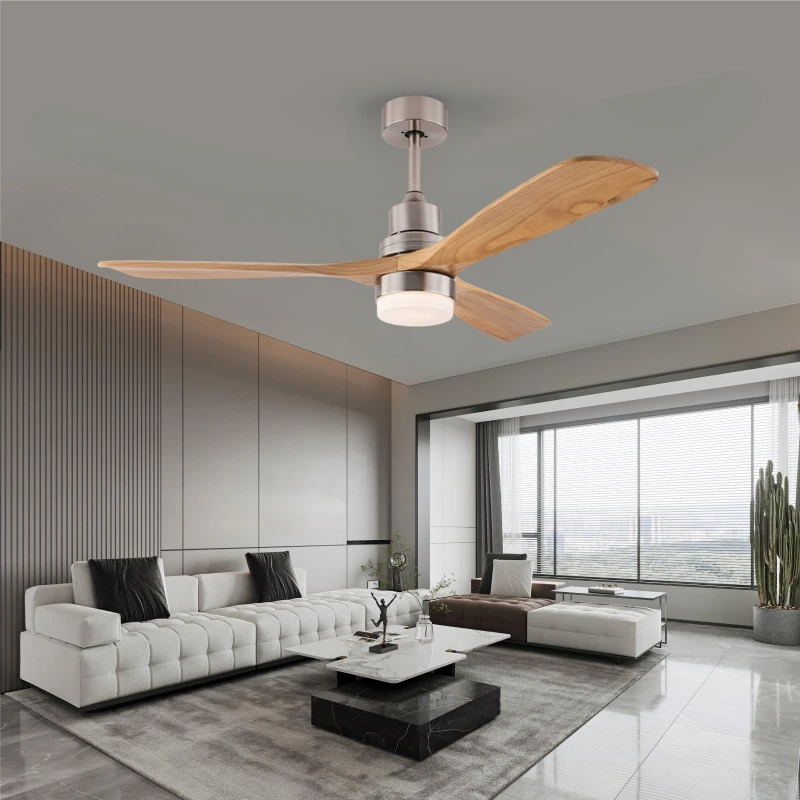 Ventilatore da soffitto moderno con luce e telecomando motore cc reversibile silenzioso a 6 velocità ventilatore da interno in legno a 3 pale