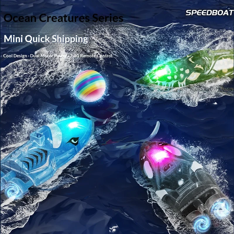 

In Stock Cute Mini 2.4g Remote Control Boat Bionic Shark Crocodile Whale Stunt Rc Vehicle Pool Water Toy Nautical Model