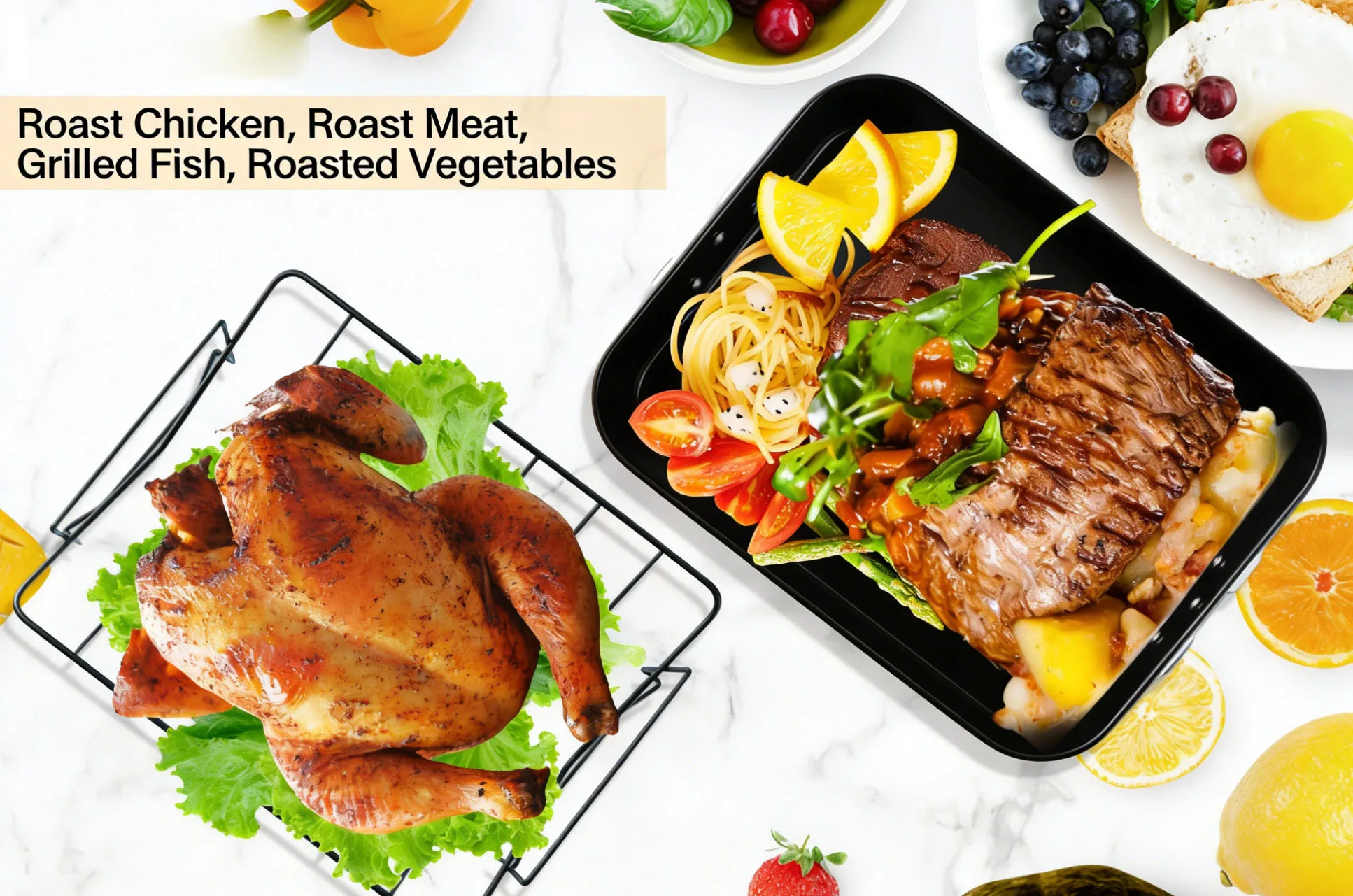 Roasting Pan Carbon Steel Turkey Roaster Pan With Baking V-Shaped Baking Rack For Roast Chicken Vegetable Baking Kitchen Tools