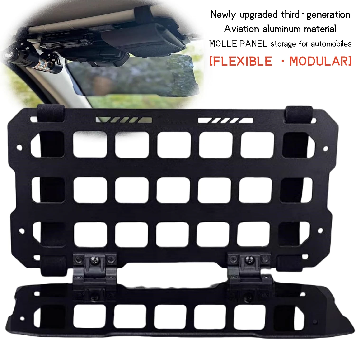 Newly upgraded third-generation Aluminum Alloy Sun Visor Molle Panel Car Tactical Storage Board Offroad Auto Interior Organizer