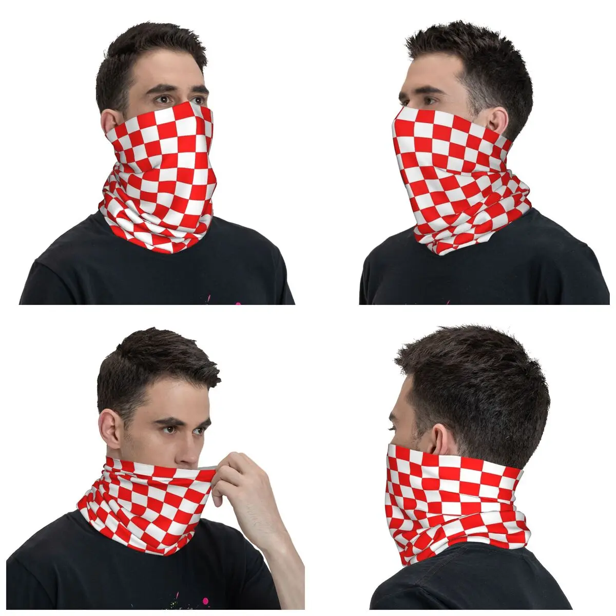 Red And White Checkered Bandana Neck Cover Printed Balaclavas Wrap Scarf Multi-use Headwear Fishing Unisex Adult Winter