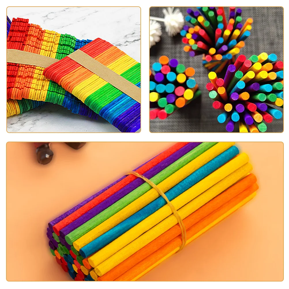 80 Pcs Colorful Wooden Sticks Popsicle Large Craft Small Serrated Rod Mini Popsicles