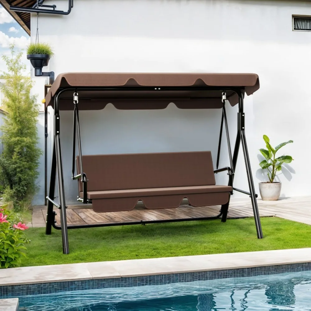 

3 Person Outdoor Hanging Chair Waterproof Patio Swing Hammock Adjustable Canopy