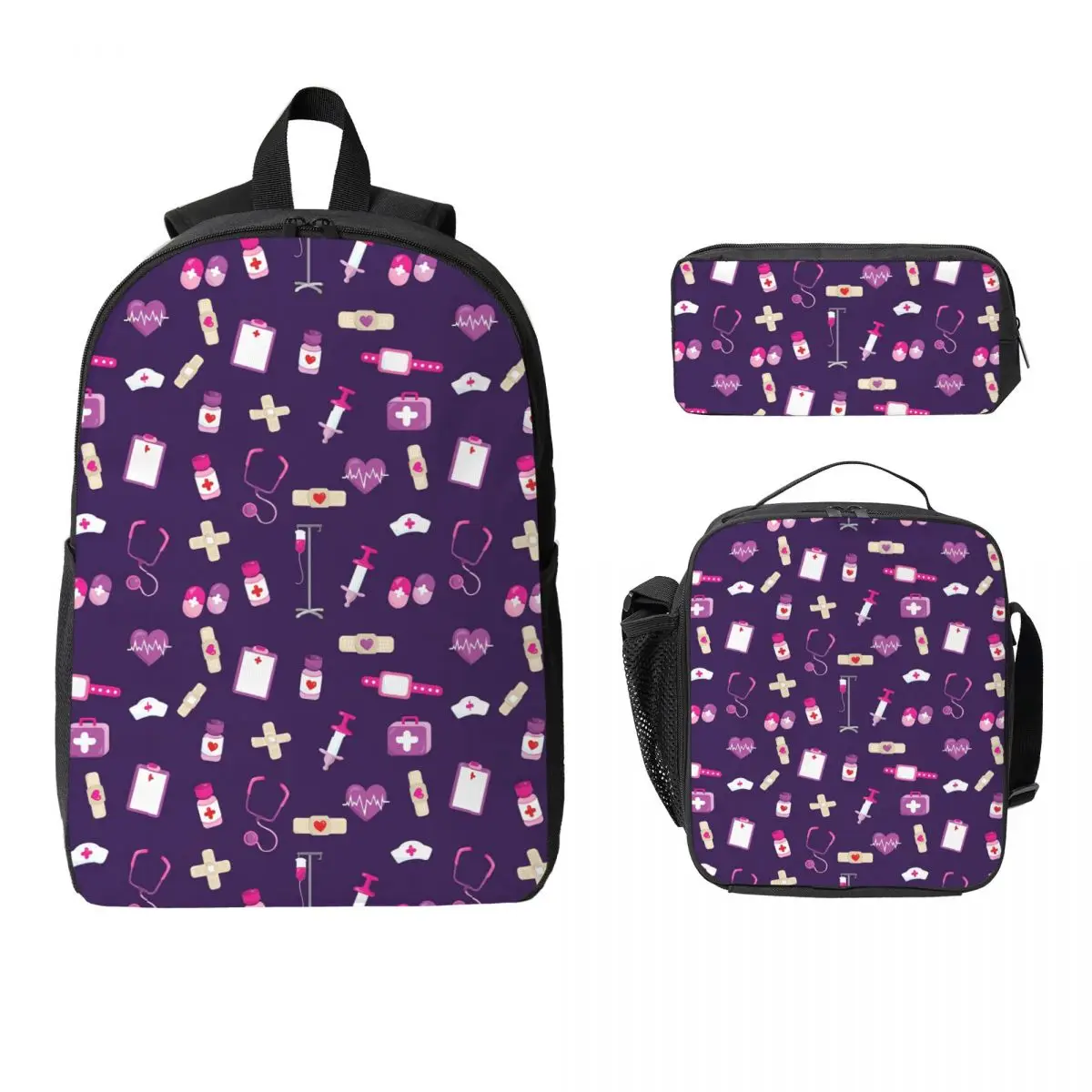 

Hospital Medical Pattern Gift For Nursing Nurse Backpack BookBag School Bag Shoulder Bags 3ps Insulated Lunch Bag Pencil Case