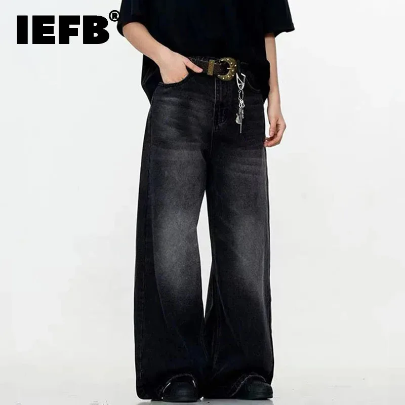 IEFB Simple Men's Denim Trousers Solid Color Washing American Style Casual Pants Straight Leg Baggy Male Jeans Spring 9W667