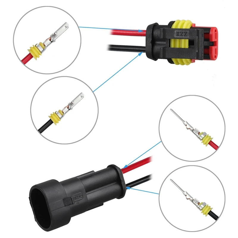 5 Pair 2 Pin Electrical Connectors AMP Connector Plug Car Connectors With Cable For Motorcycle, Scooter Marine