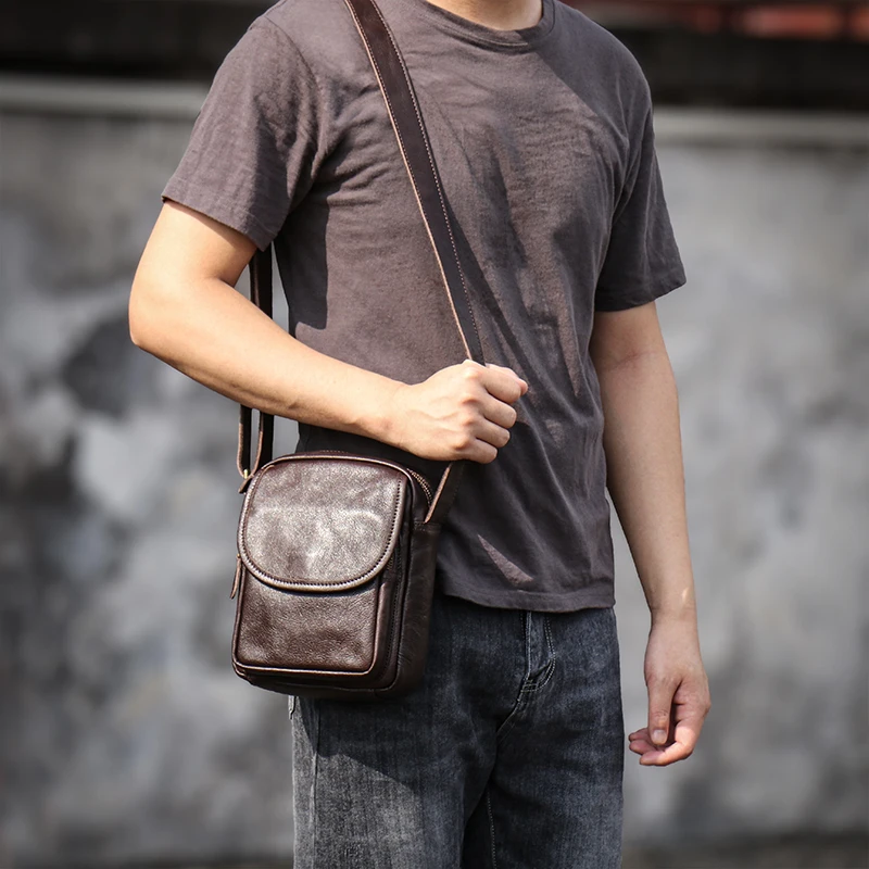 GURO-Head Layer Bolsa de ombro de couro para homens, couro genuíno, pequena crossbody, bolsa luxuosa, bolsa móvel diária de alta qualidade