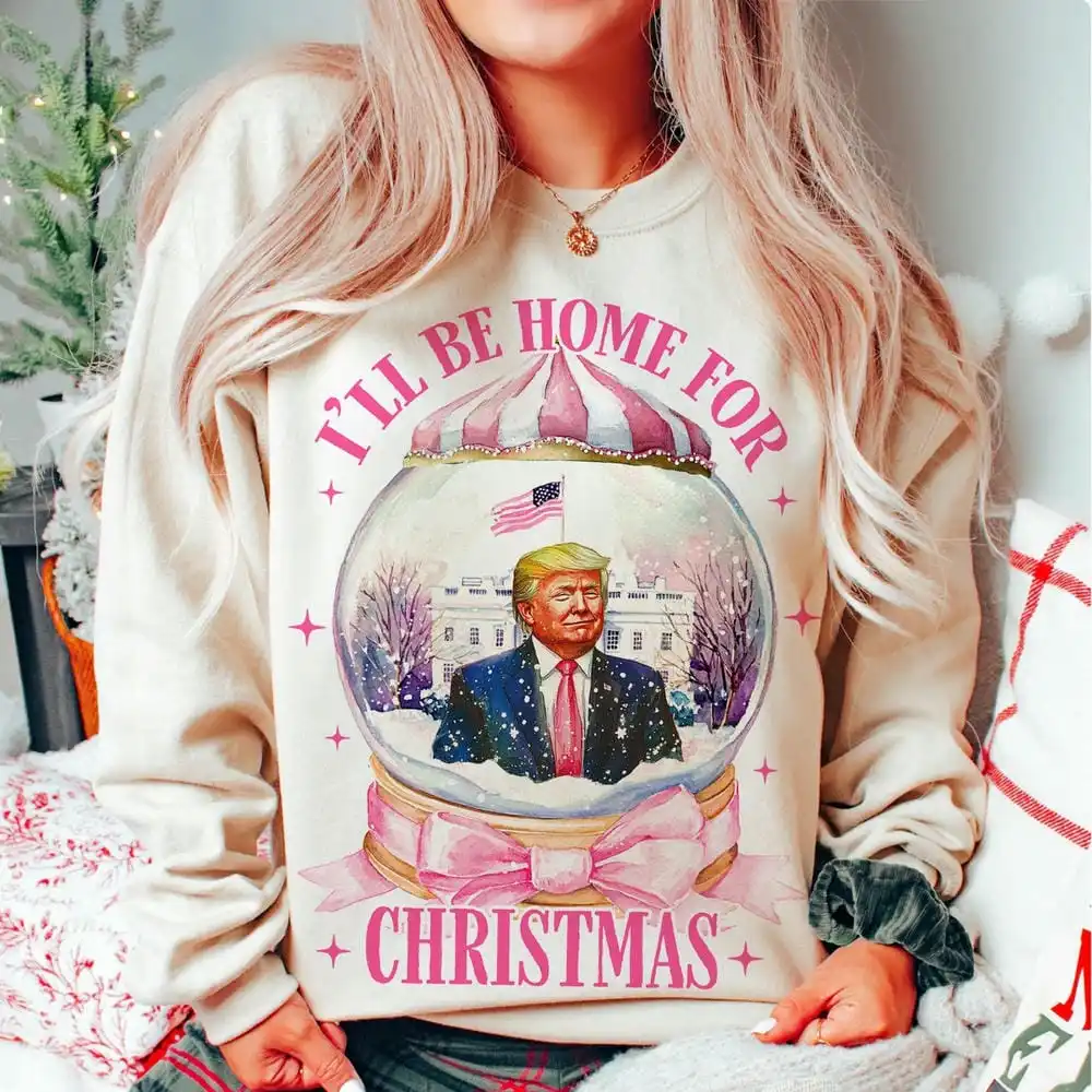 Trump I'll Be Home For Christmas Sweater Funny Donald Trump Sweatshirt Casual Fleece Unisex Top Christmas Gift Apparel Y2K Top