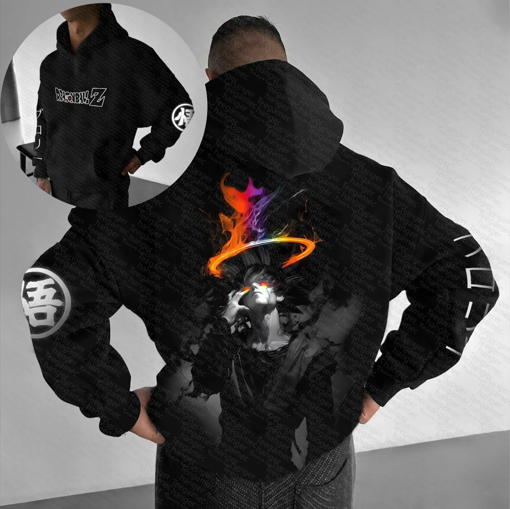 

Dragon Ball Z Goku Anime Hoodie Men Lightning Print Streetwear Fashion Casual Cosplay Jacket Autumn Winter Pullover Cotton