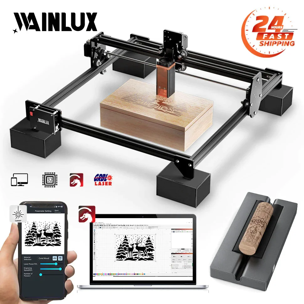 WAINLUX incisione Laser 30/40W 370*410mm macchina da taglio per incisione CNC stampante per legno/pelle/metallo/acrilico compatibile JRBL