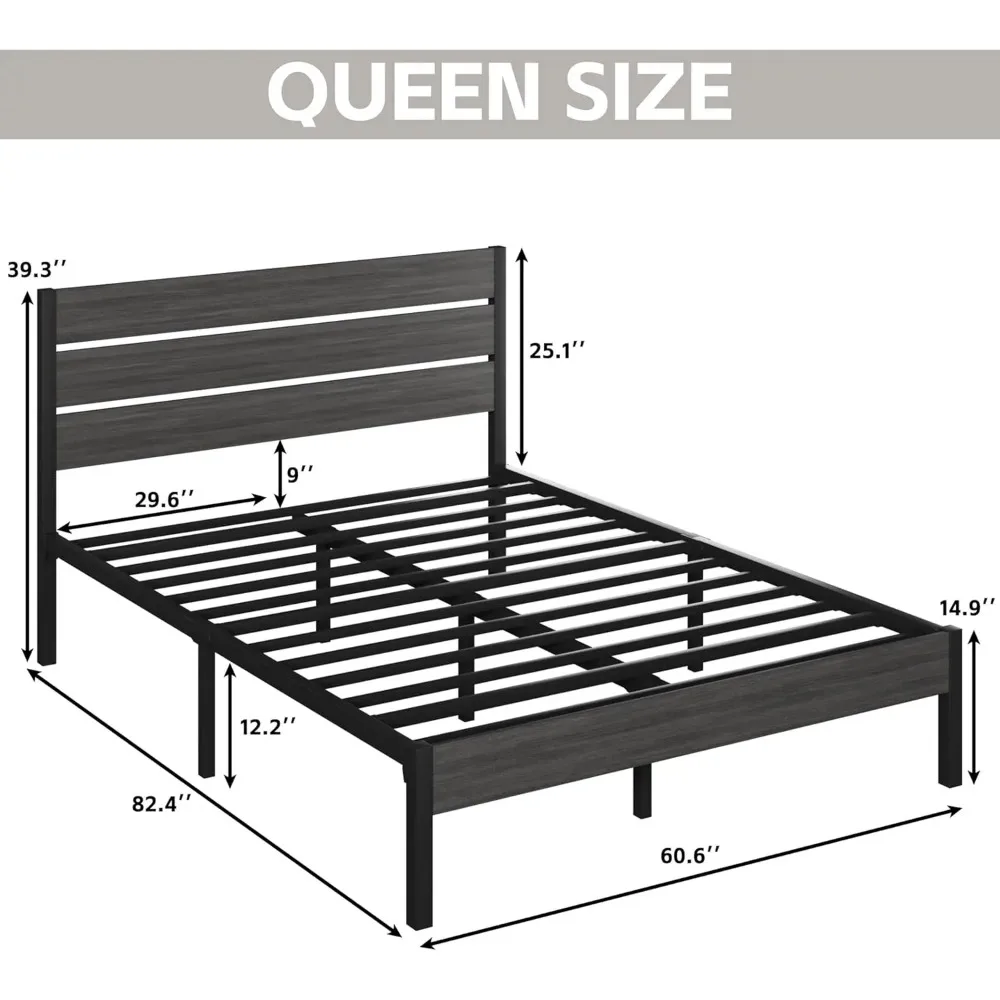 Queen Bed Frame W/Headboard and Footboard, W/ Under Bed Storage, All-Metal Support System, No Box Spring Needed, Easy Assembly