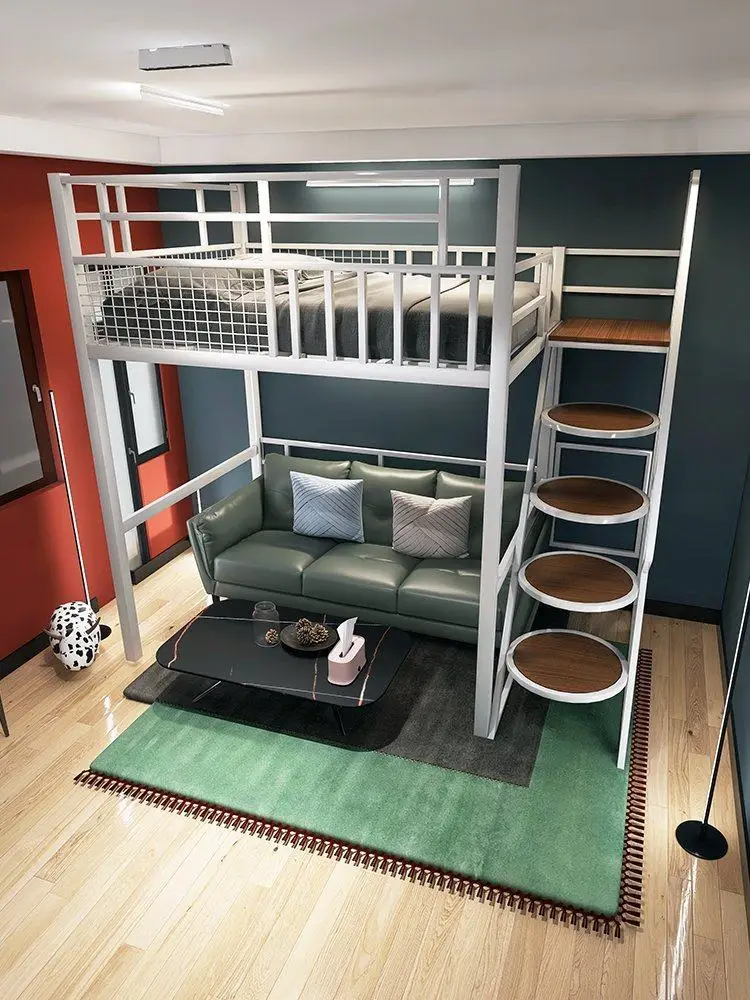 

Wrought Iron Elevated Sheet Upper Bed Lower Table Space Saving Duplex Apartment LOFT Pavilion Bed Modern
