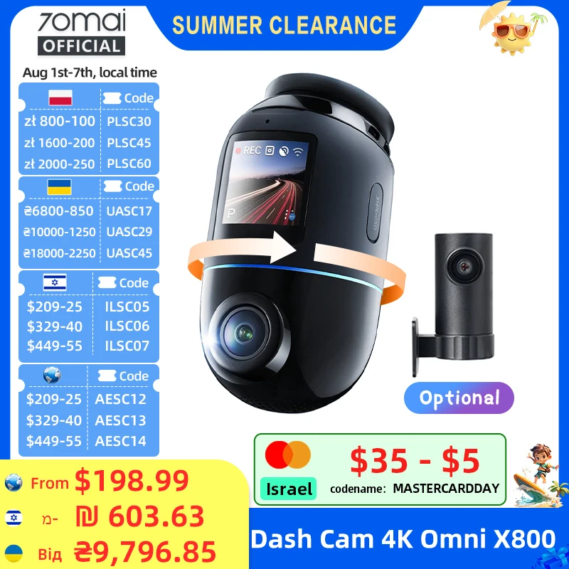 70mai X800 4K Dash Cam 360° Rotating Dual Channel