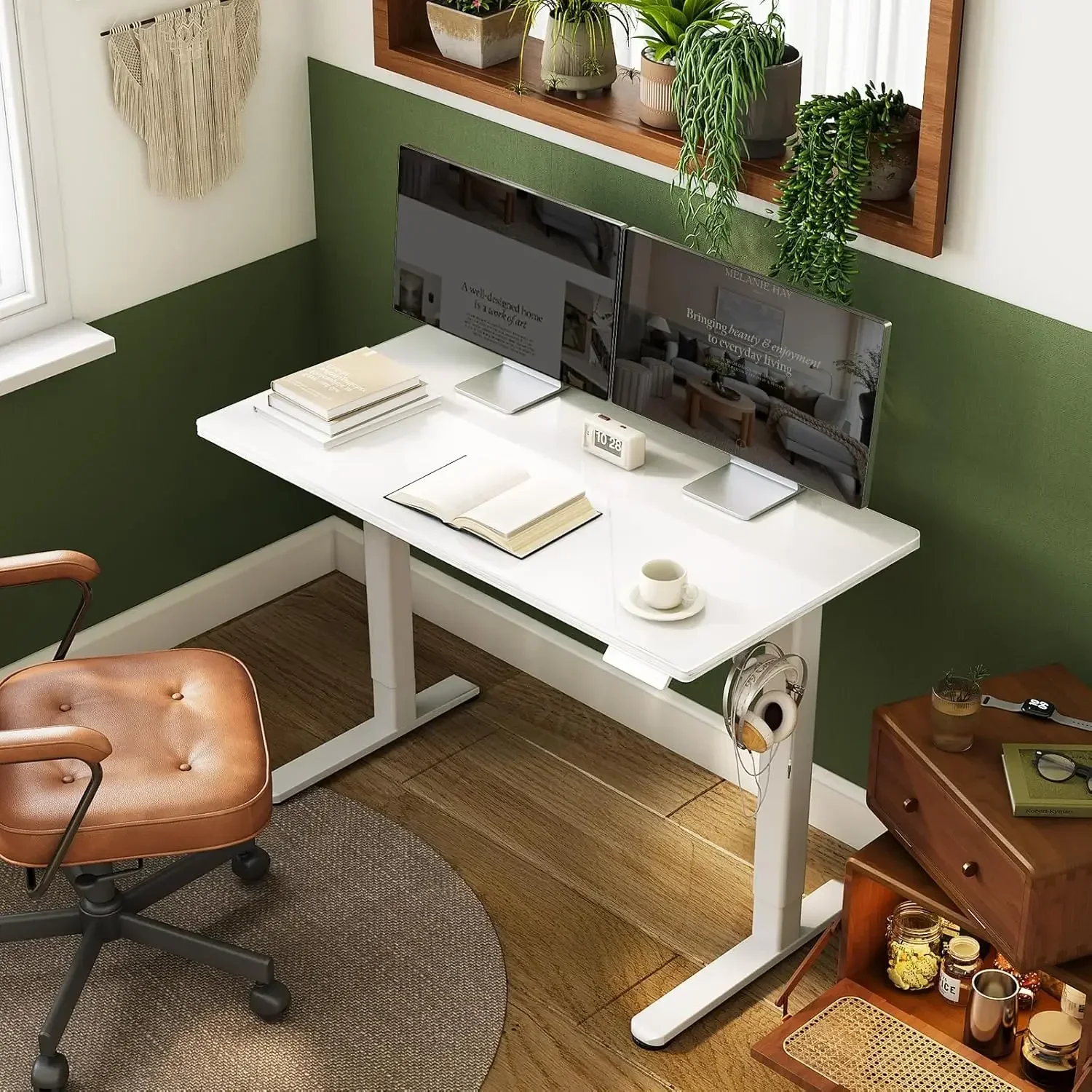 Glass Standing Desk with Drawers, 48 x 24 Inches Electric Height Adjustable Desk, Tempered Glass Top Stand Up Desks for Home and