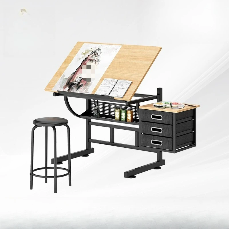 Tilt Top Wood Drawing Desk, Multipurpose Engineering Drafting Workbench for Student Art Class Use