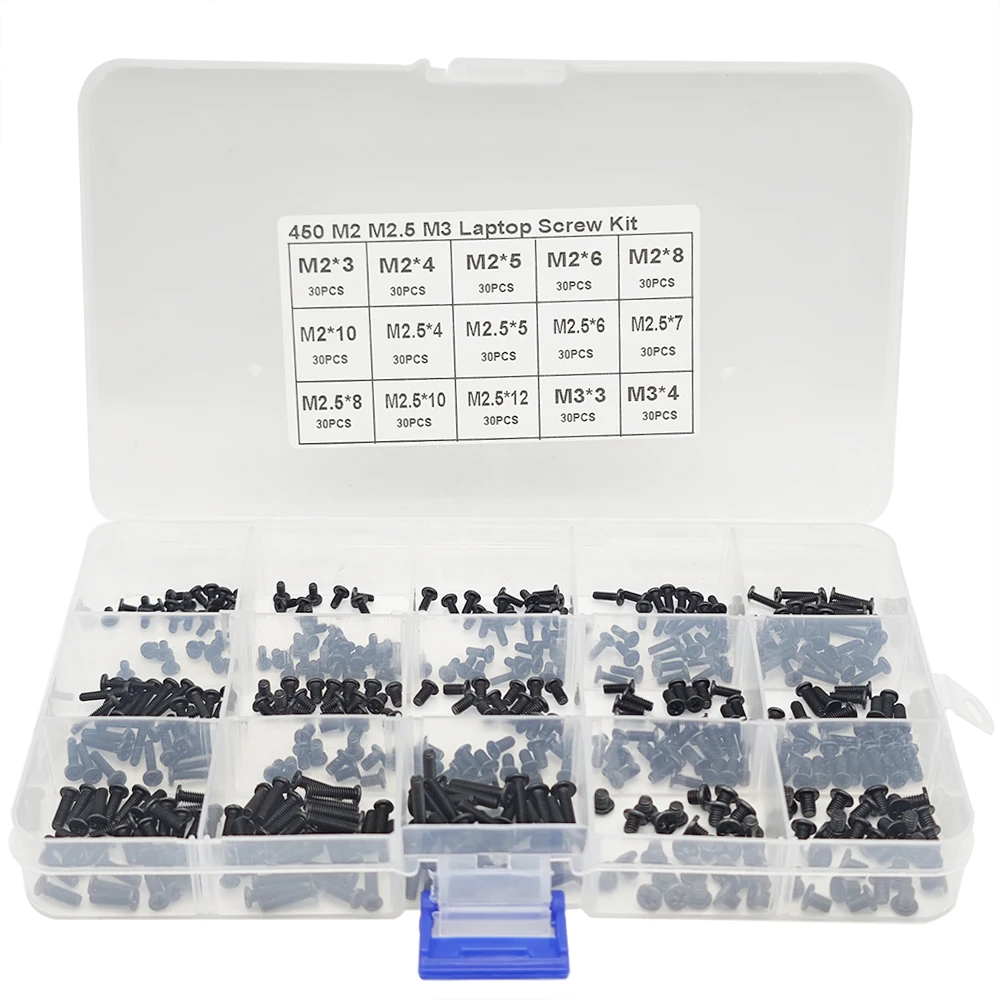

450PCS M2 M2.5 M3 Laptop Screws Kit 15 Sizes Notebook Computer Replacement Phillips Screws Assortment Kit,for Electronics Repair