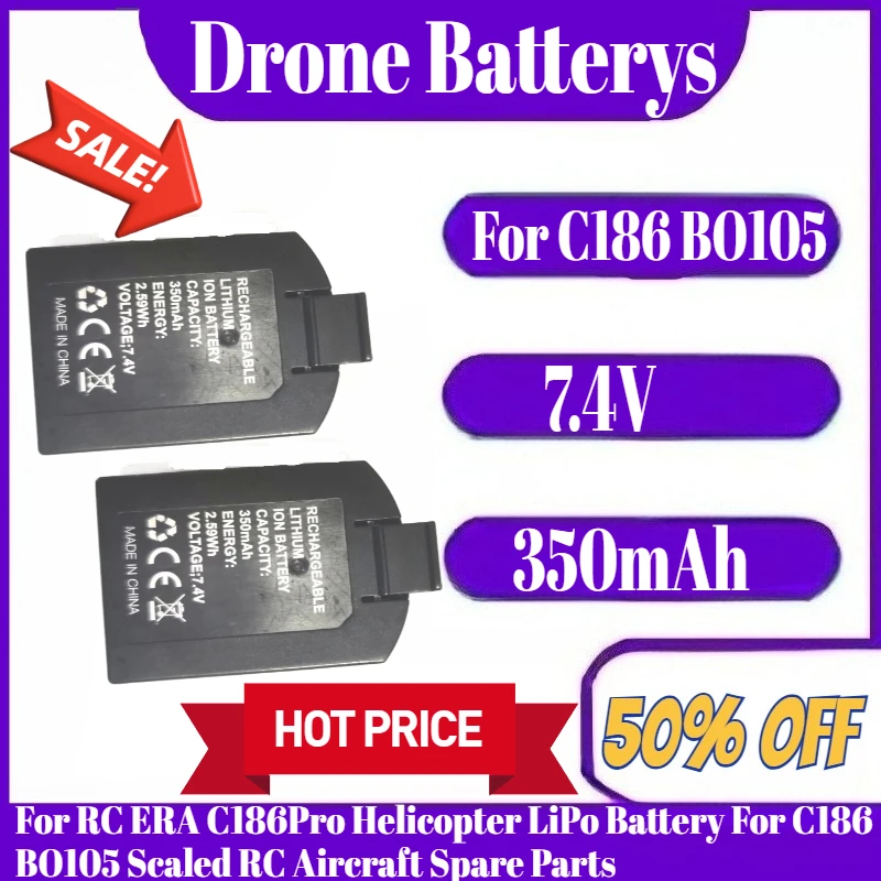 

2.59Wh Battery For RC ERA C186Pro Helicopter 7.4V 350mAh LiPo Battery For C186 BO105 Scaled RC Aircraft Spare Parts