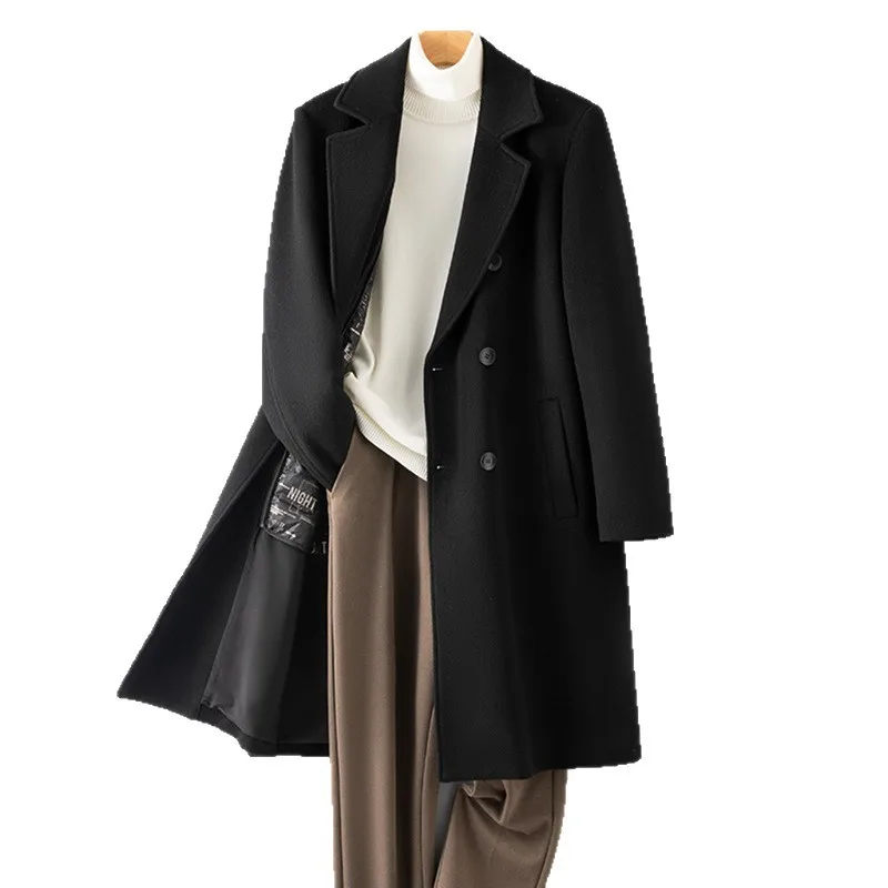 الجملة سميكة الدافئة 100٪ معطف الصوف الرجال معطف الصوف منصات الكتف الكشمير خندق #5