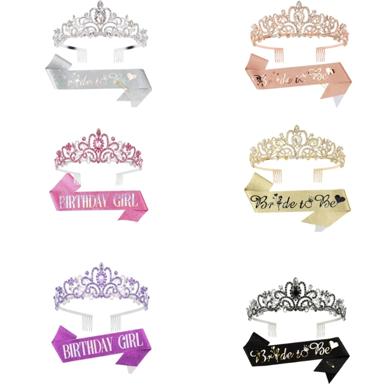 Y1UB Hen Party Bride To Be Headband Sash Accessory for Bride Hen Night