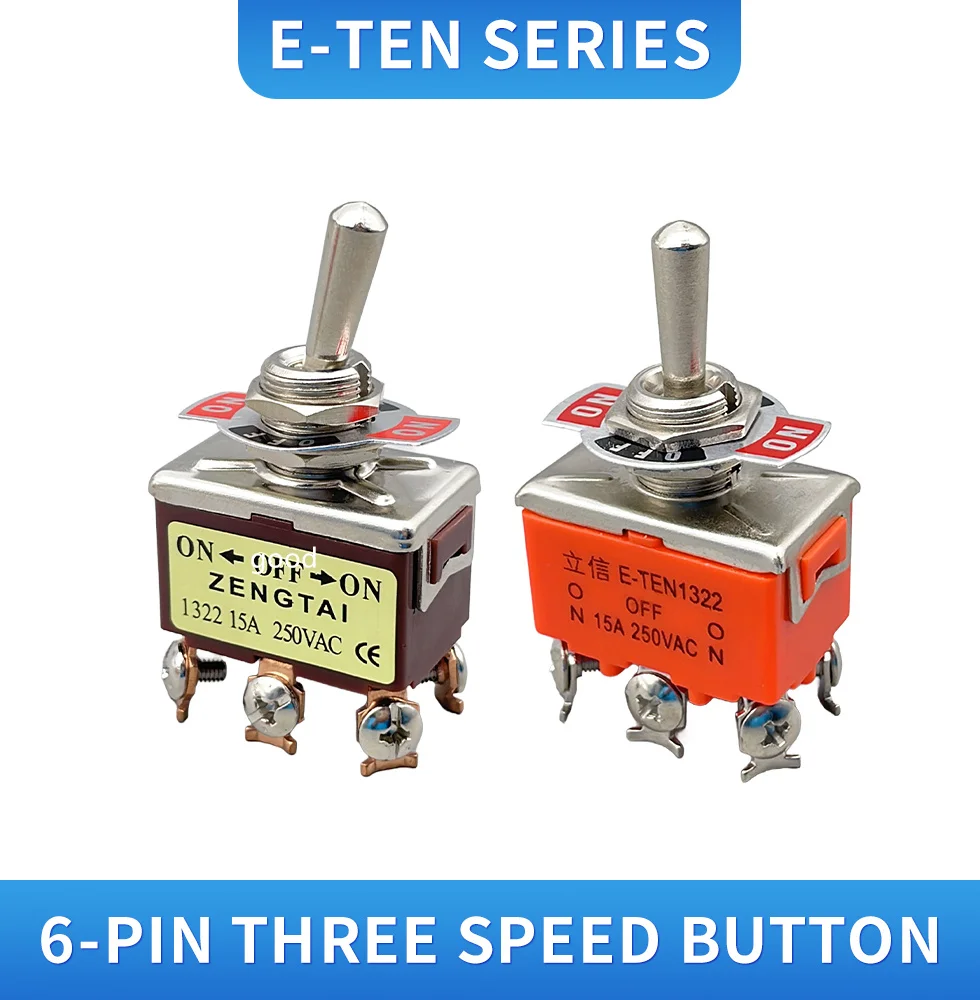 High Quality 1PCS E-TEN1322 15A/250V 6 pin Waterproof Switch Cap On-Off-On Miniature Toggle Switches orange