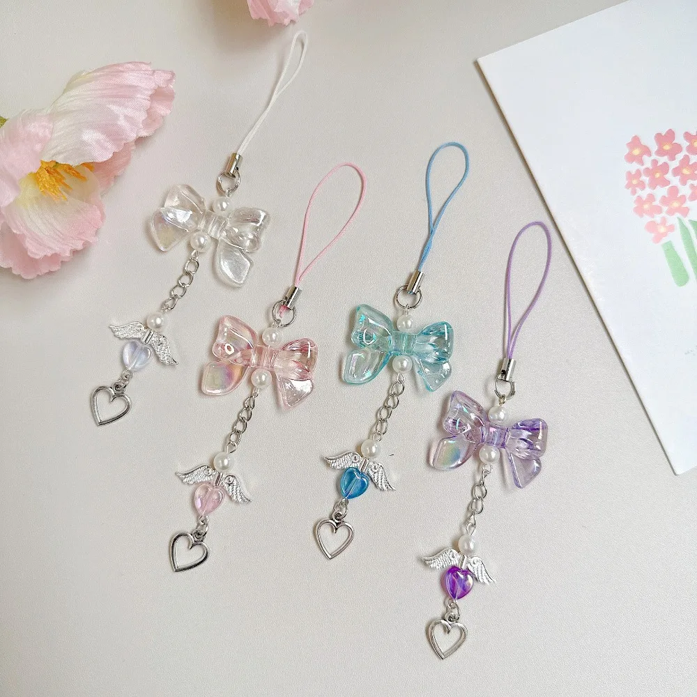 

Bowknot Angel Wings Mobile Phone Straps Charm Cute Keychain Lanyard For iPhone Case Camera Bags Decoration Pendant