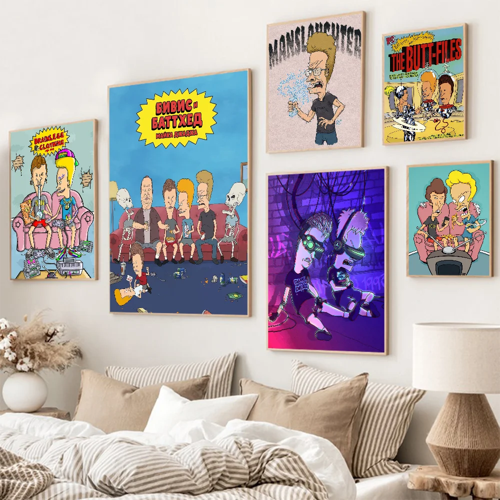 Anime Beavis And Butthead Anime Posters Sticky Waterproof Paper Sticker Coffee House Bar Kawaii Room Decor