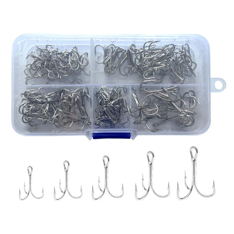 

120pcs/box Fishing Treble Hooks Size 2#-10# Round Bent Treble Saltwater Carbon Steel Fishhooks Solid Treble Hooks