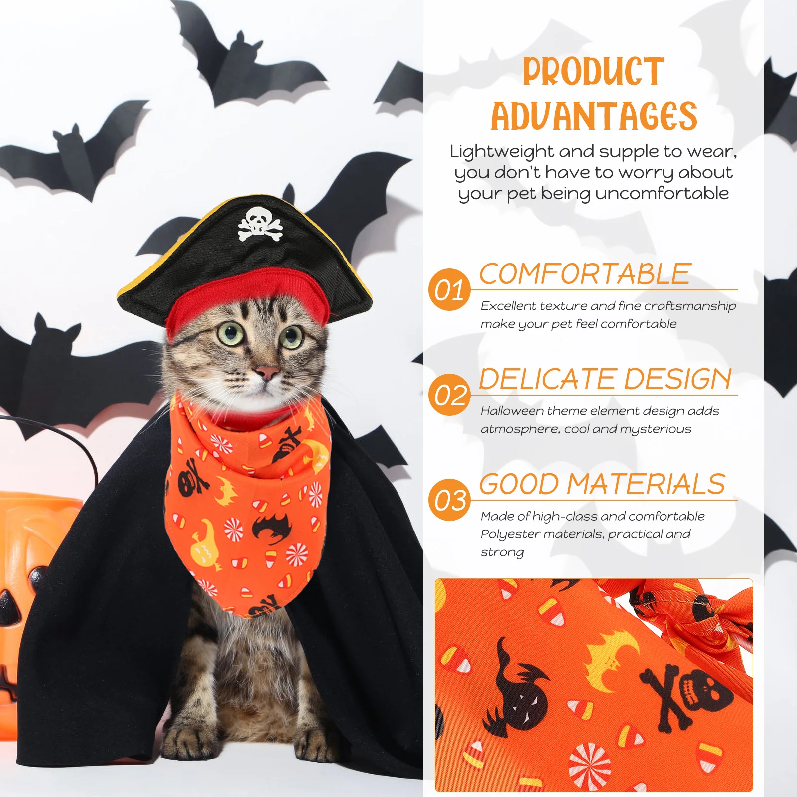 Halloween Kitten Hat Bandana Halloween Pet Cosplay Kit Pirate Costume Kit Cat Pirate Skull Bandana Eye Patch Halloween Pet