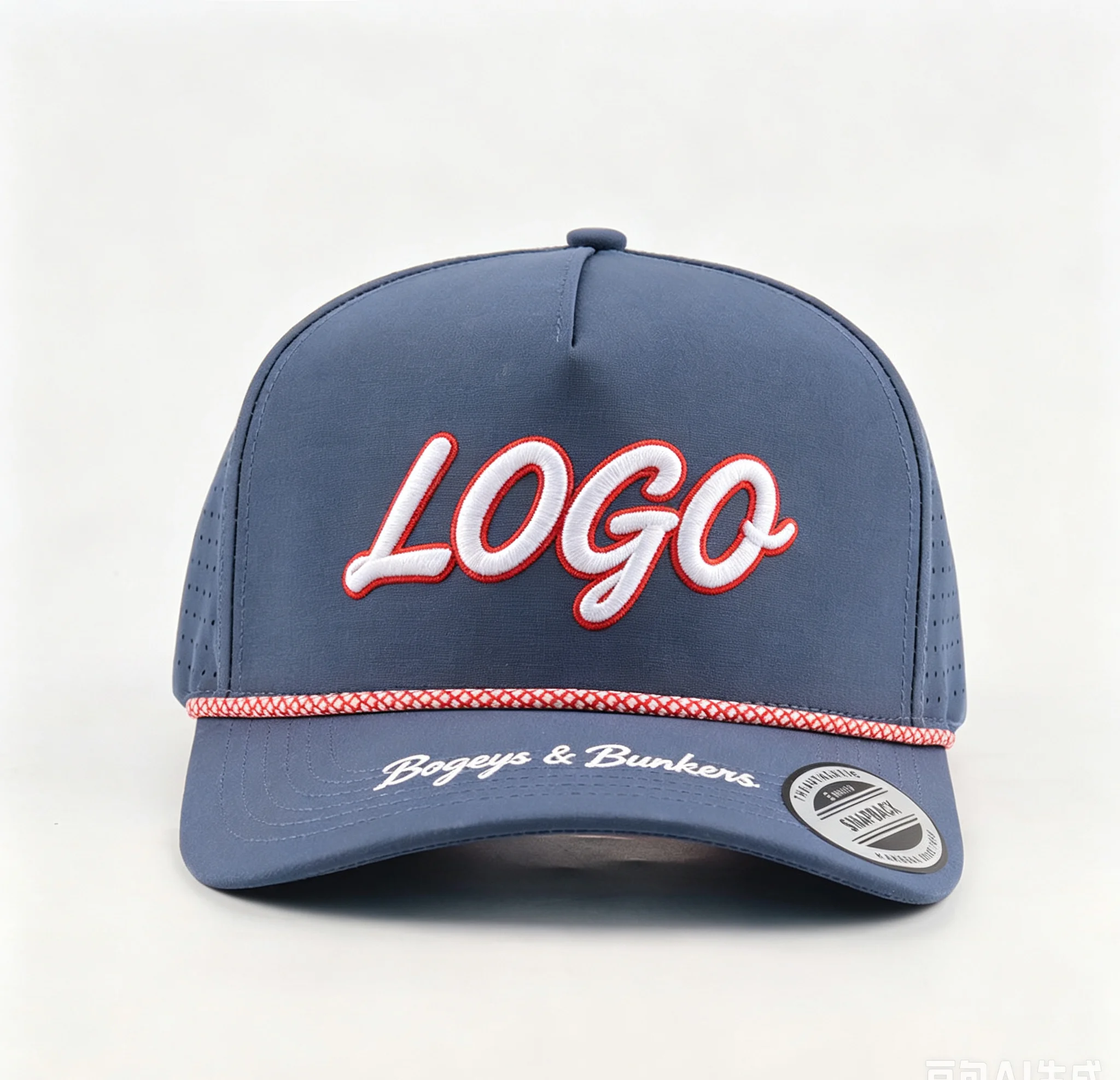 Unisex Custom 3D Embroidery Logo Golf Hat Breathable Quick Dry Waterproof Snapback Cap with Laser Cut Holes And Curved Brim