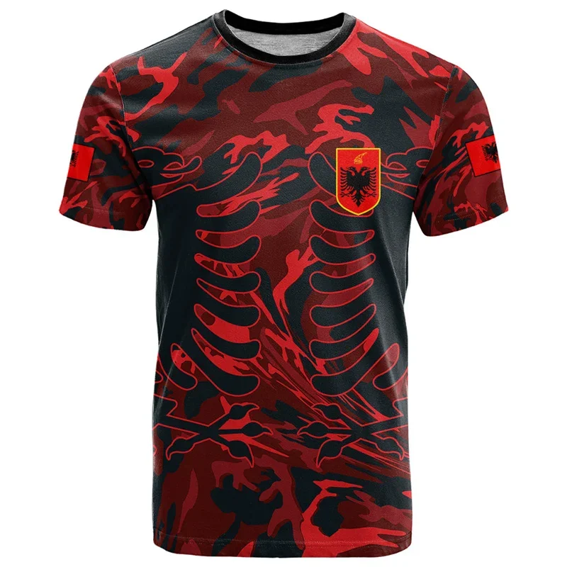 Albanian National Flag 3D Printed Men's T-shirt, Albanian National Emblem Clothing, Sportswear, Eagle, Summer Casual Comfortable