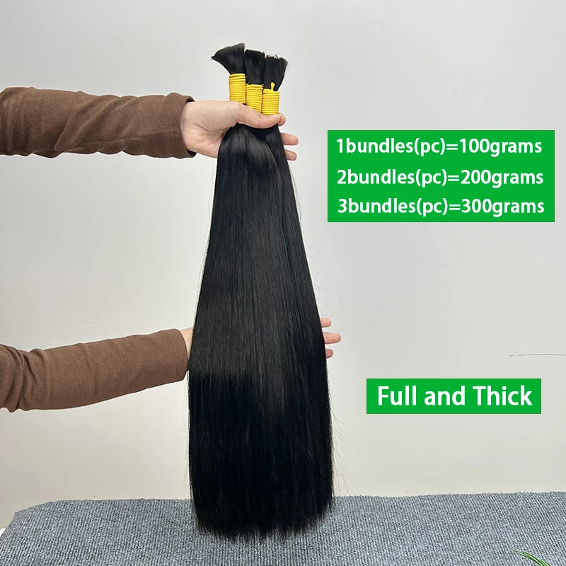 

Натуральные прямые волосы для плетения Double Drawn без трессов, 100% необработанные натуральные человеческие волосы для наращивания, натуральный цвет # 1B