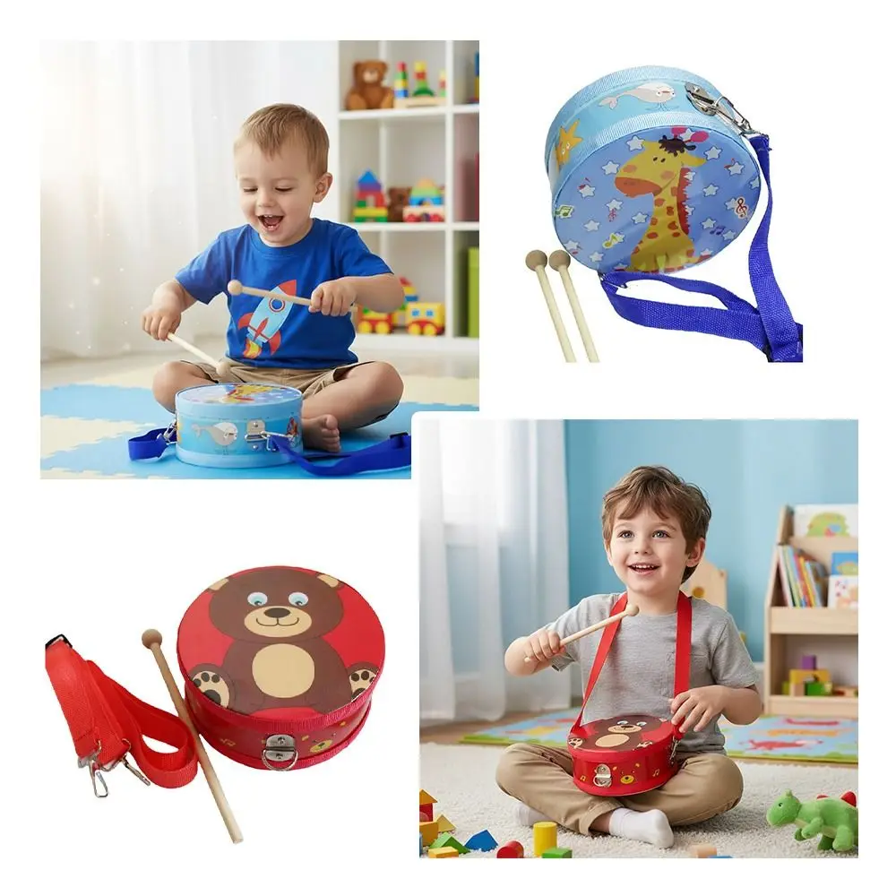 Wooden Material Wooden Percussion Drum Double Sided Carry Strap Musical Instrument Drum Drum Sticks Animal Pattern