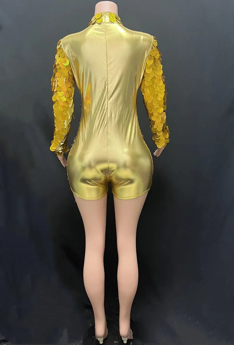 Women Luxury Gold Laser Color Sequines Sparkly Playsuits Dress Special Occassion Y2K Party Long Sleeve Bodycon Dress Costumes